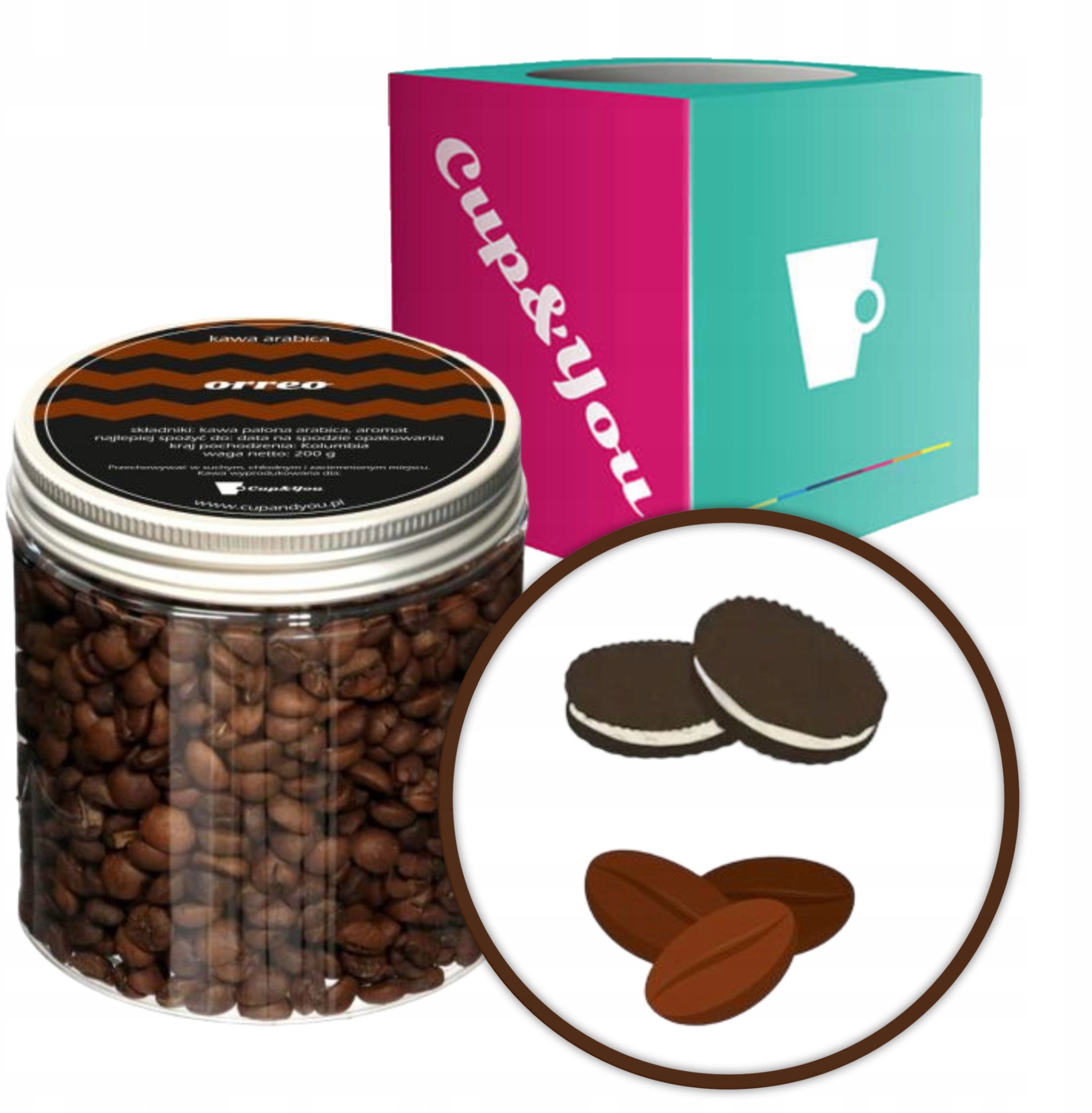 Kawa aromatyzowana o smaku Orreo ziarnista ARABICA Cup&You PREMIUM 200g na prezent upominek dla kobiety mężczyzny faceta mamy taty żony męża