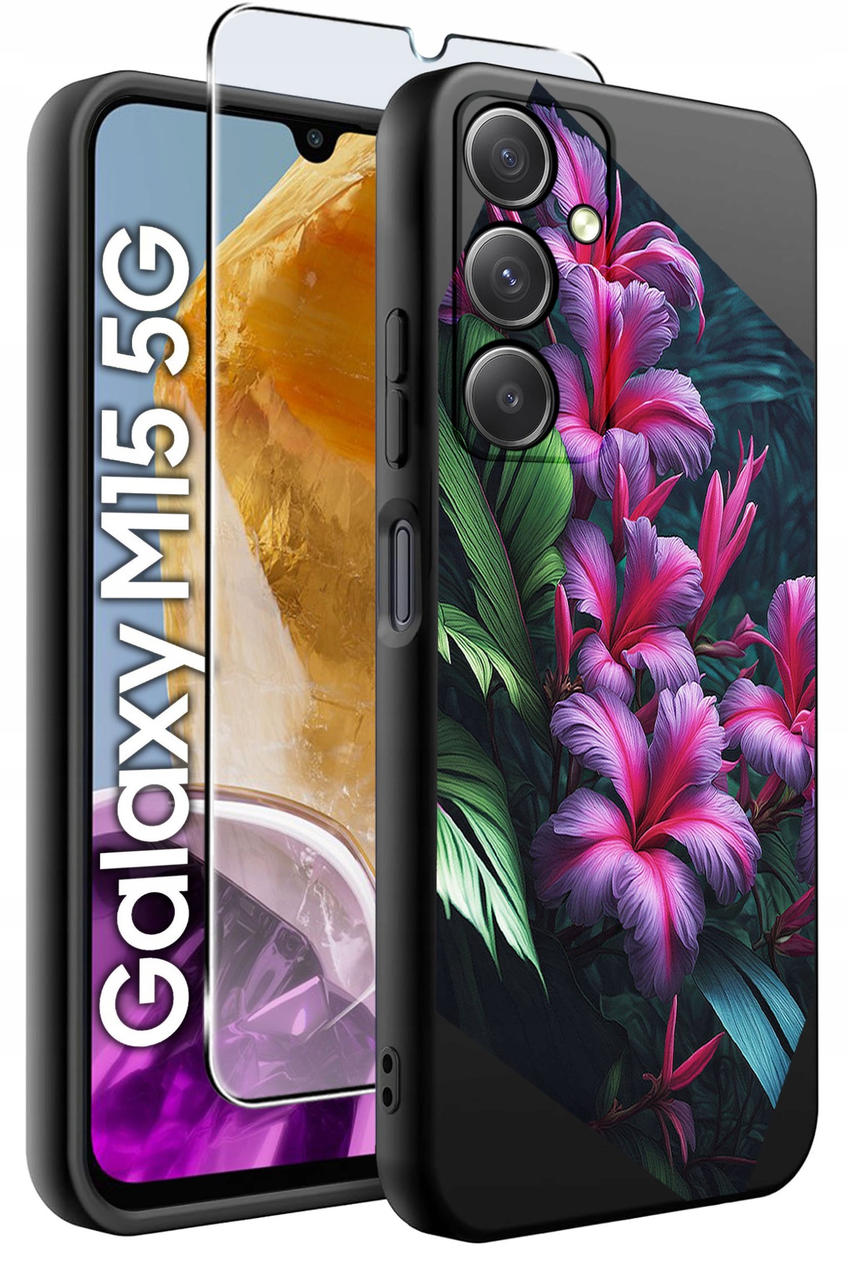 ETUI do Samsung M15 5G WZORY | SILIKONOWE MATT CASE + SZKŁO HARTOWANE 9H