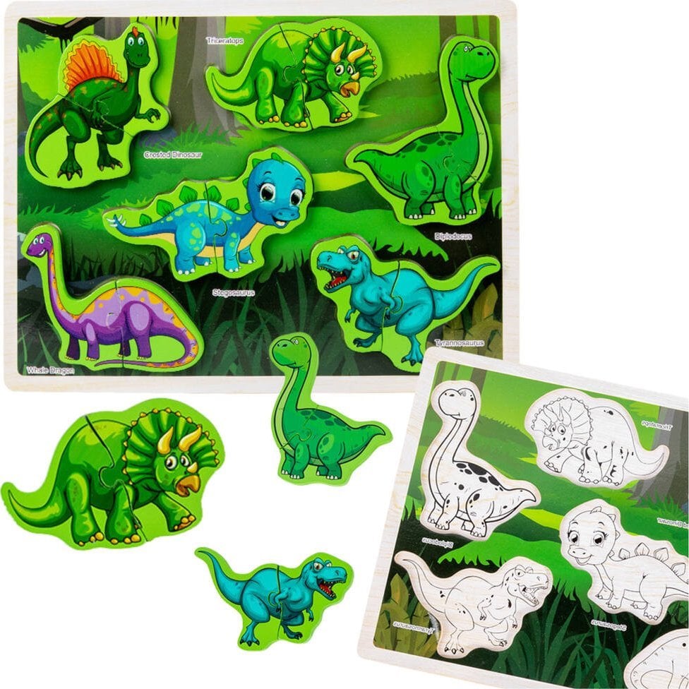 Układanka Drewniana Dinozaury Puzzle Kształty Plansza 12El