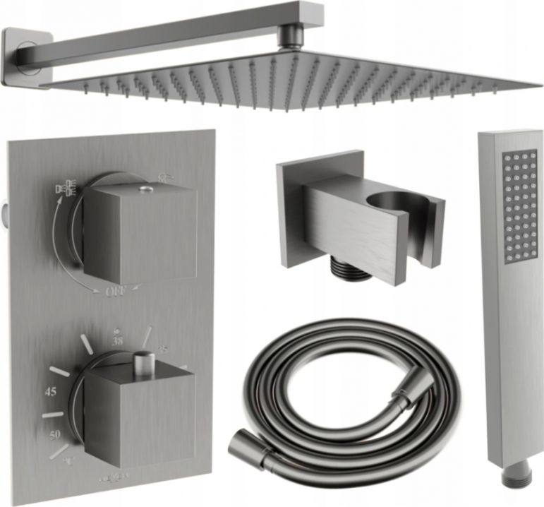 Zestaw prysznicowy Mexen Mexen Cube DR02 zestaw prysznicowy podtynkowy z deszczownica 25 cm, grafit - 77502DR0225-66