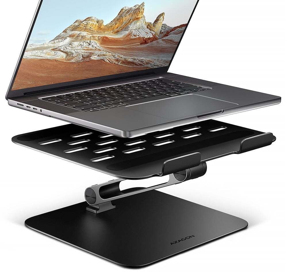 Axagon AXAGON STND-LQB Stojak na laptopa, Podwójny staw, regulowany na wysokość, składany - czarny