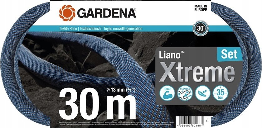 Gardena Gardena Textile Hose Liano Xtreme 1/2, 30 meter set (dark grey/orange, model 2023, incl. cleaning syringe, 2 tap connectors)