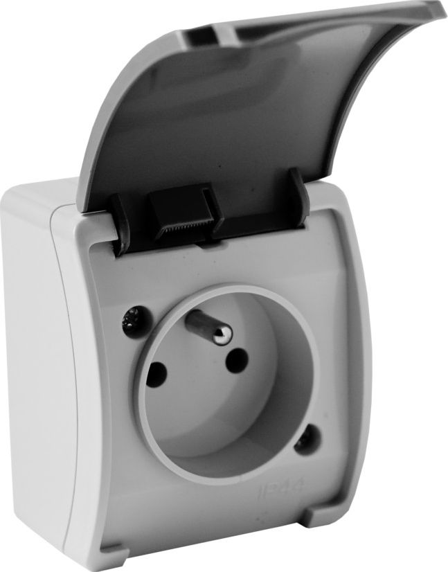 Doktorvolt Gniazdo pojedyncze z uziemieniem natynkowe IP44 popiel/grafit 161-08 DV 8202