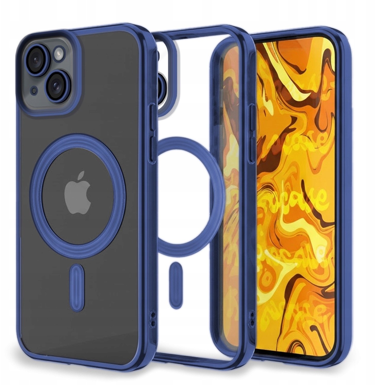 Etui Do Apple iPhone 14 (Do Magsafe, Granatowe, Metal, Clear, Ochronne)