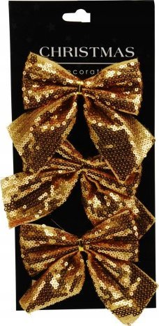 Koopman Zawieszka na choinkę kokarda cekinowa złota zestaw 3 sztuk