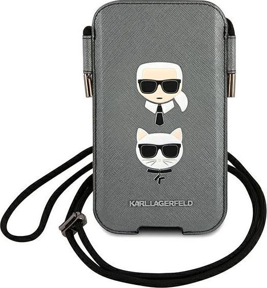 Karl Lagerfeld Torebka KLHCP12LOPHKCG 6,7" szary/grey hardcase Saffiano Ikonik Karl&Choupette Head