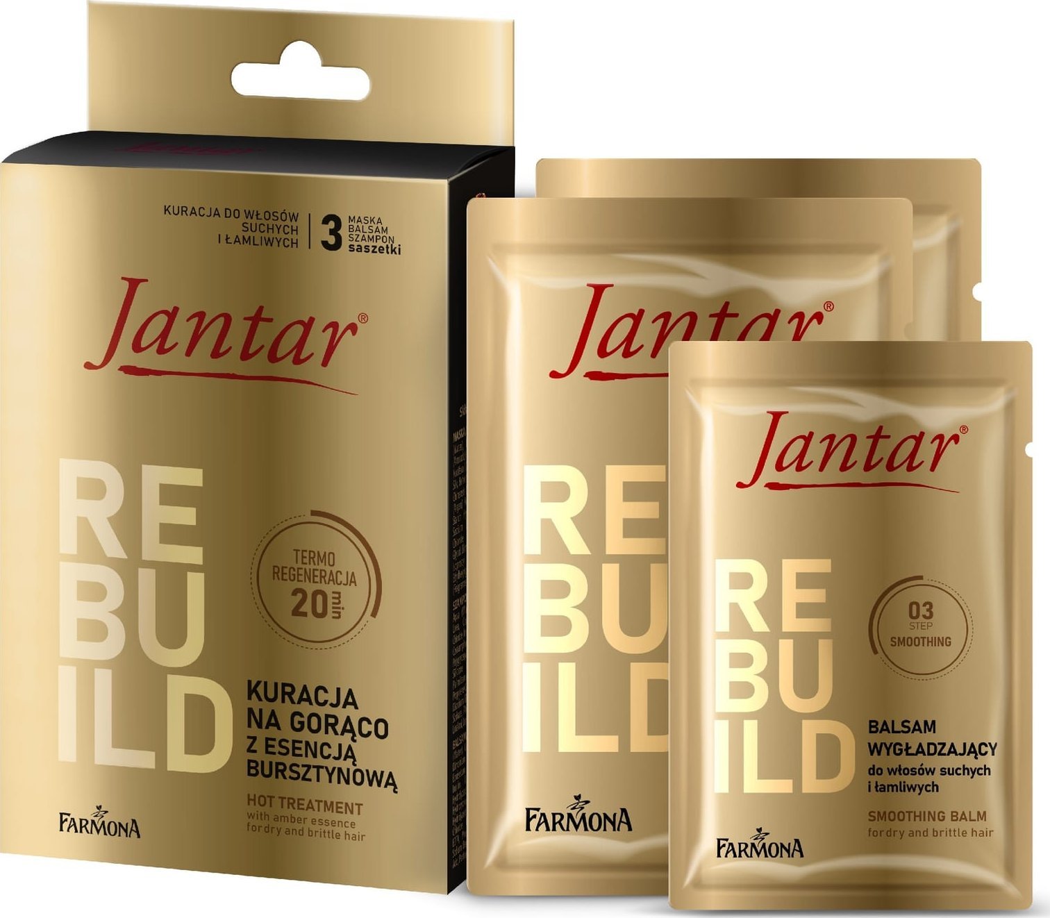 FARMONA Jantar Kuracja na gorąco z esencją bursztynową do włosów suchych i łamliwych 20ml+20ml+10ml