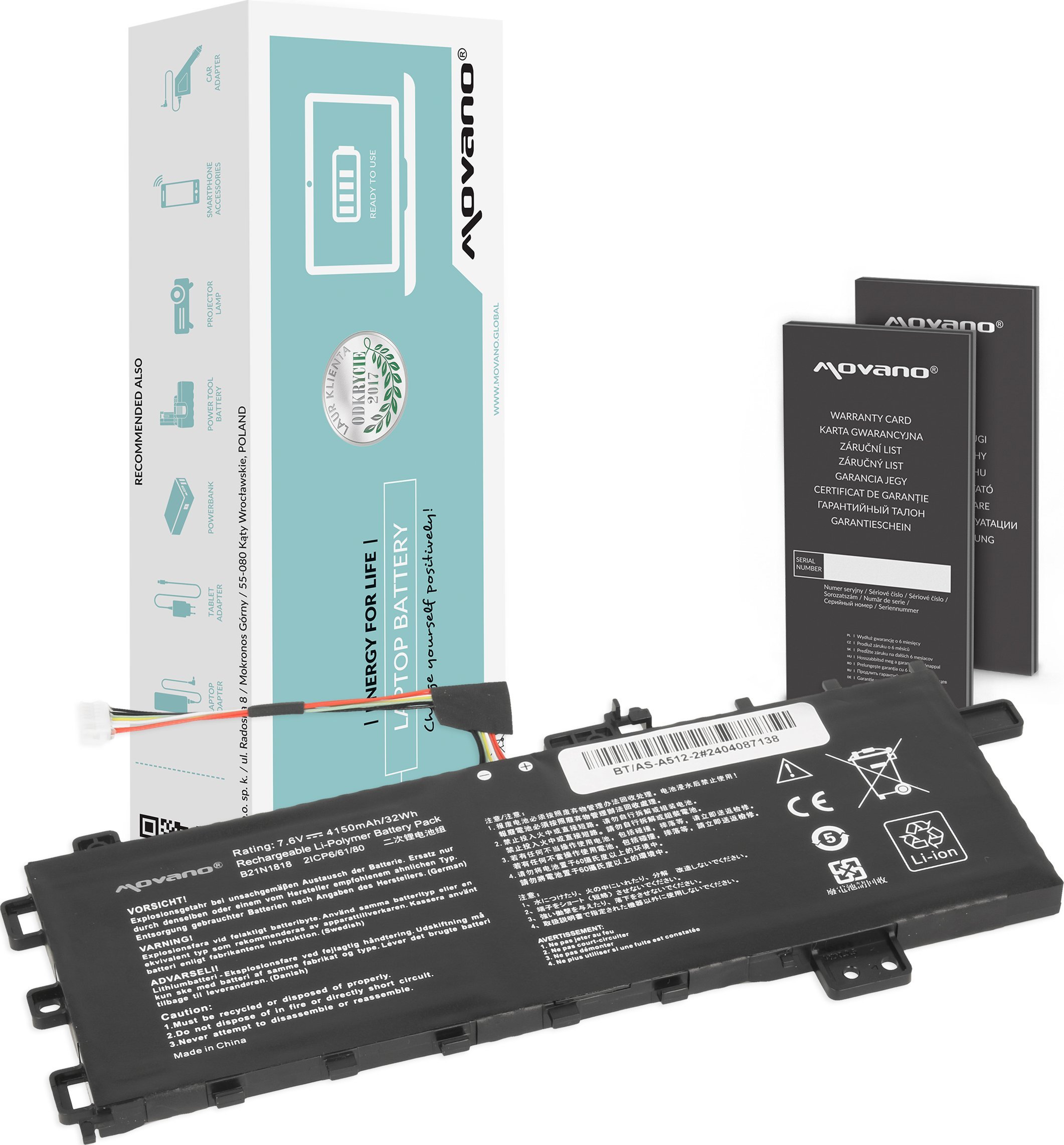 Bateria Movano Bateria B21N1818 do Asus Vivobook 15 A512 R512 X512