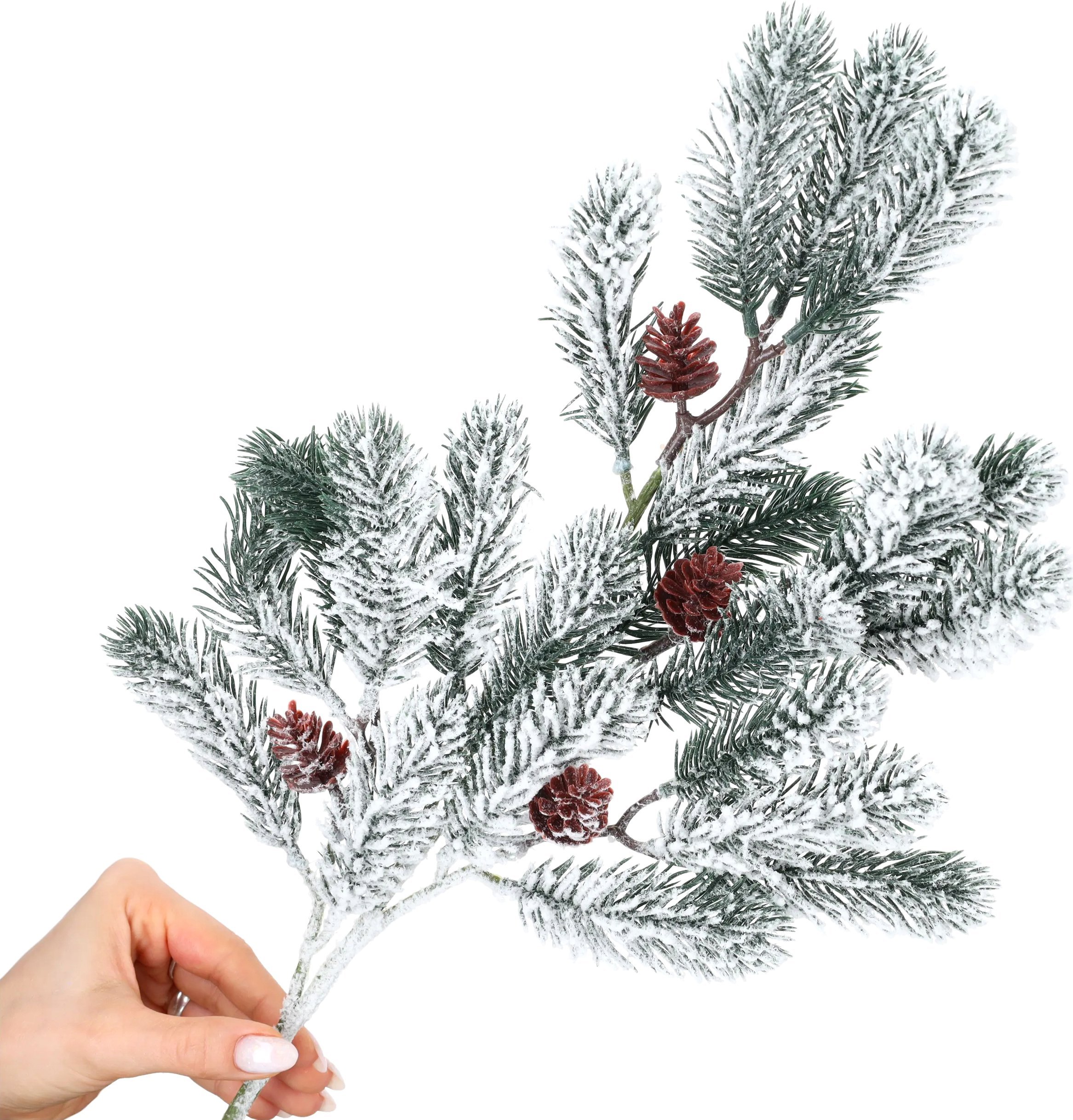 Gałązka sztuczny ośnieżony ŚWIERK na ozdoby świąteczne KWIATY SZTUCZNE