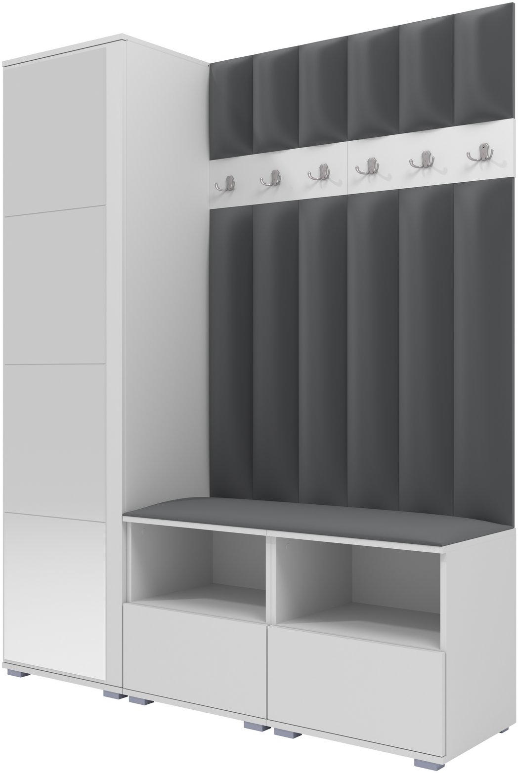 Tapicerowana garderoba Nela II LUX z lustrem - kolor biały + tkanina Trinity 15