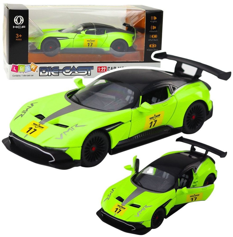 Samochód Sportowy Z Napędem Pull-Back Światła Dźwięki Zielony 1:22 LEAN Toys