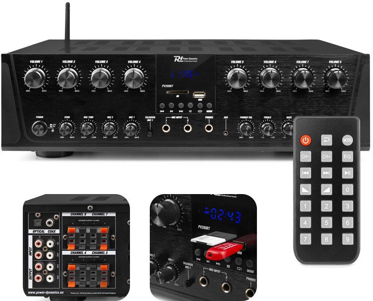 Wzmacniacz audio 8 strefowy 800W PV280BT Power Dynamics one size