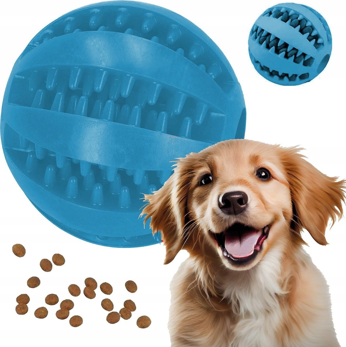 Springos Gryzak dla psa gumowa piłka na przysmaki i do czyszczenia zębów niebieska UNIWERSALNY