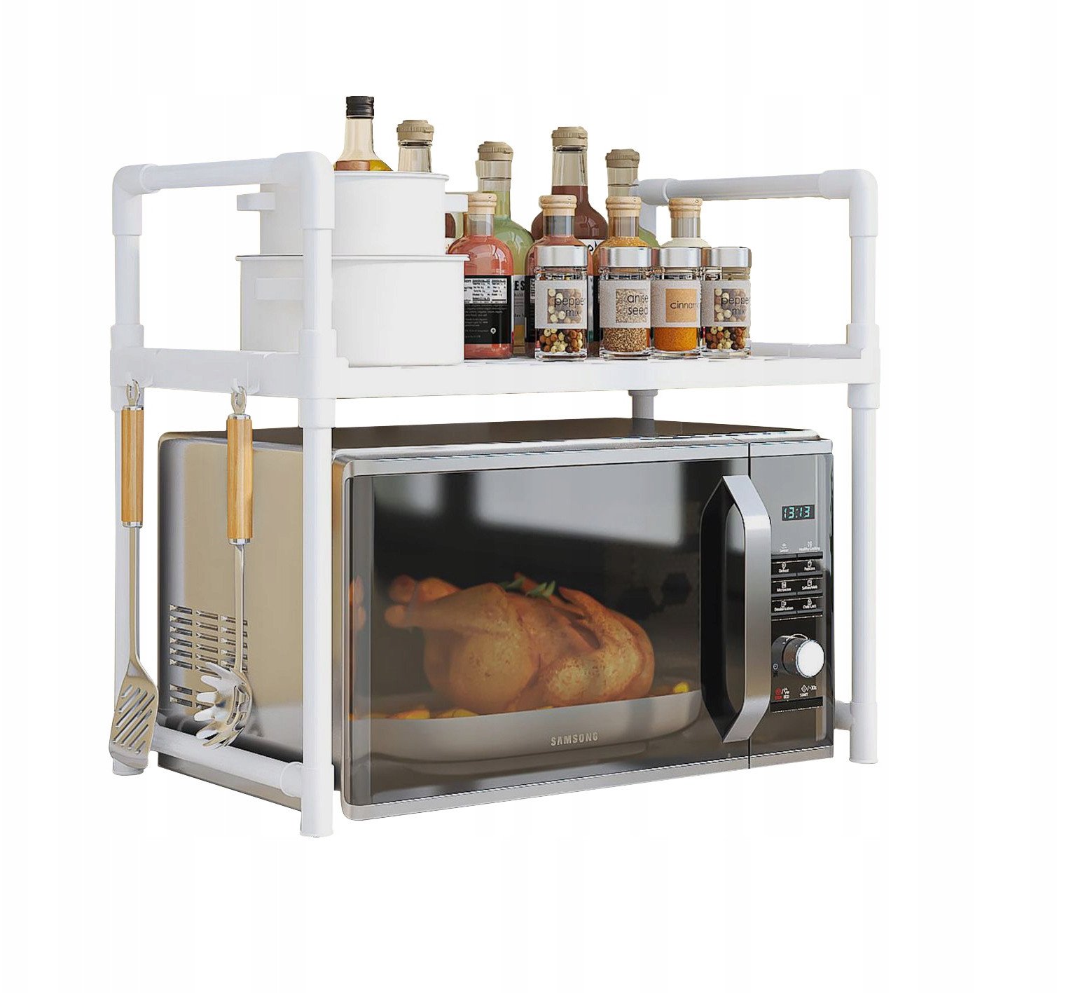 PÓŁKA KUCHENNA pod mikrofalówkę SZAFKA ORGANIZER BIAŁA 2poziomy 48cm REGAŁ