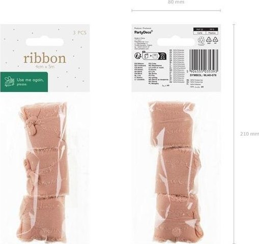 Wstążka szyfonowa łosoś 40mm/5m 3szt