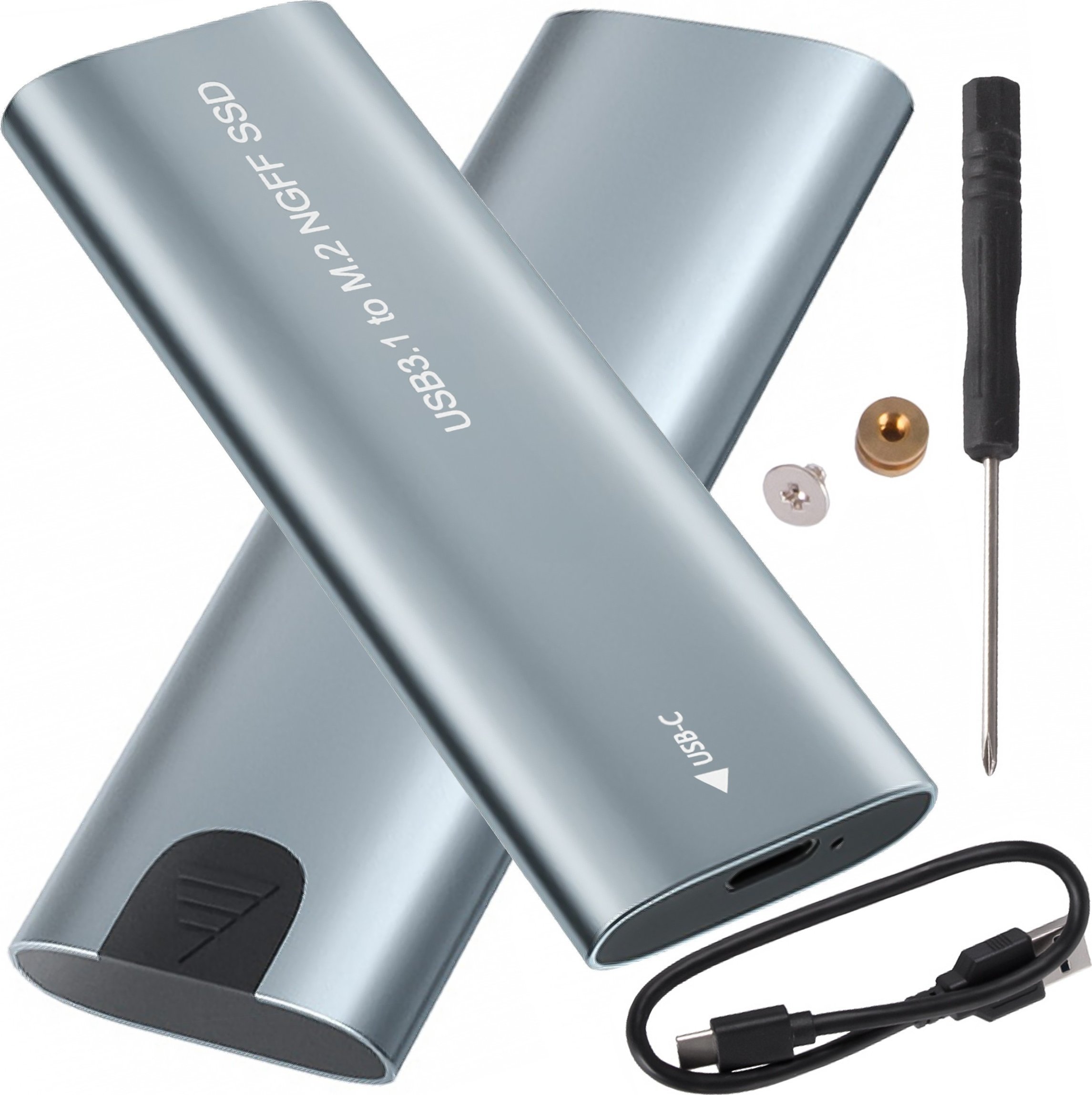 Kabel USB 4kom.pl Obudowa adapter dysku kieszeń na dysk SSD NGFF m.2 USB 3.1 USB-C typ-c 2230-2280mm Srebrna
