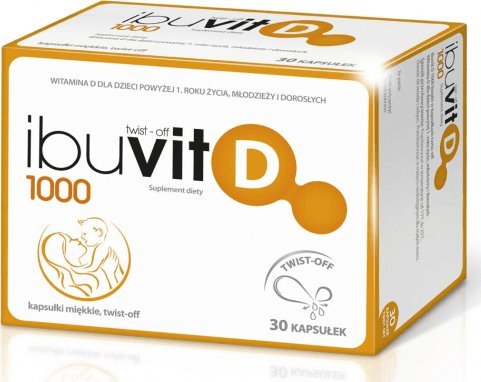 Medana Pharma Ibuvit D 1000 j.m. dla dzieci powyżej 1 roku i dorosłych 30 kapsułek twist off - Długi termin ważności!