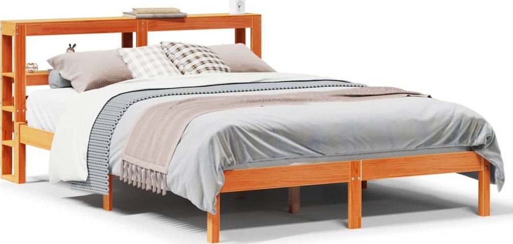 vidaXL vidaXL Rama łóżka z wezgłowiem, woskowy brąz, 150x200 cm, sosnowa