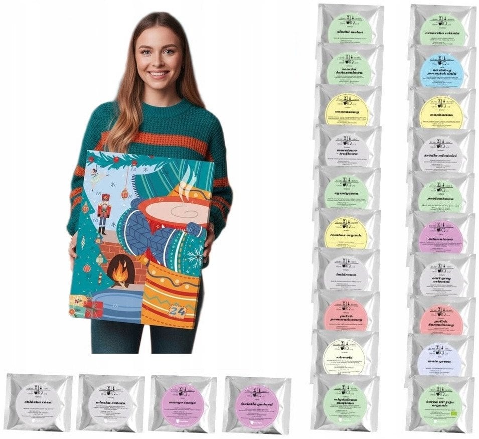 KALENDARZ ADWENTOWY Z HERBATAMI - 24 różne smakiherbat sypanych w saszetkach, prezent upominek na mikołaja święta dla kobiety faceta mężczyzny żony ma