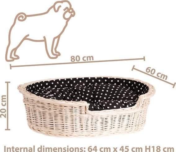 WickerPL Poppy OWALNE WYBIELANE WIKLINOWE LEGOWISKO DLA ZWIERZĄT KOSZ DLA PSA 80X60 H20 / ROZMIAR WEWNĘTRZNY 64X45 H18 CM