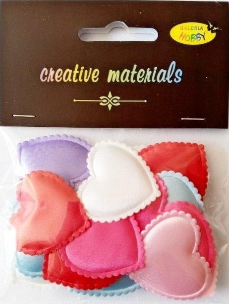 Aplikacje materiałowe serca 3,5cm 18 szt MIX
