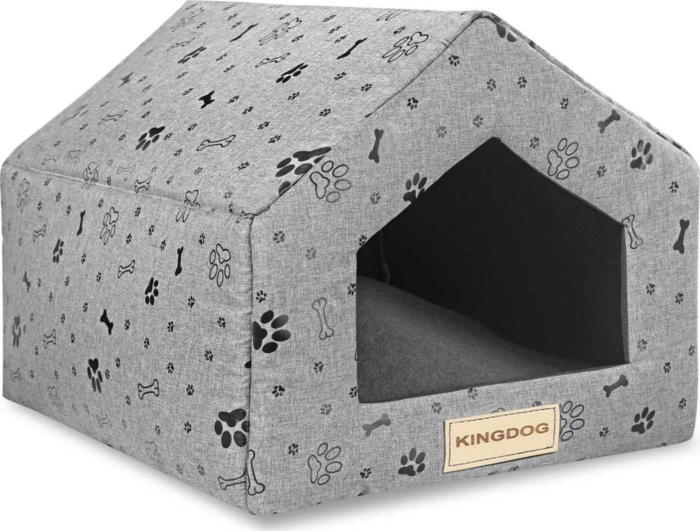 Legowisko gąbka domek kości czarne 50x40 cm h38cm Kingdog