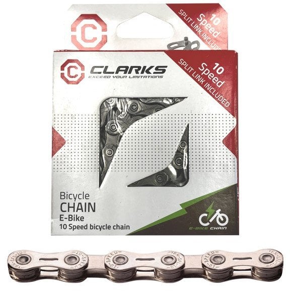 Łańcuch rowerowy CLARKS C12E, 12-rzędowy, 138 ogniw, Spinka, Niklowany, Do rowerów elektrycznych E-BIKE, Srebrny (NEW 2025)