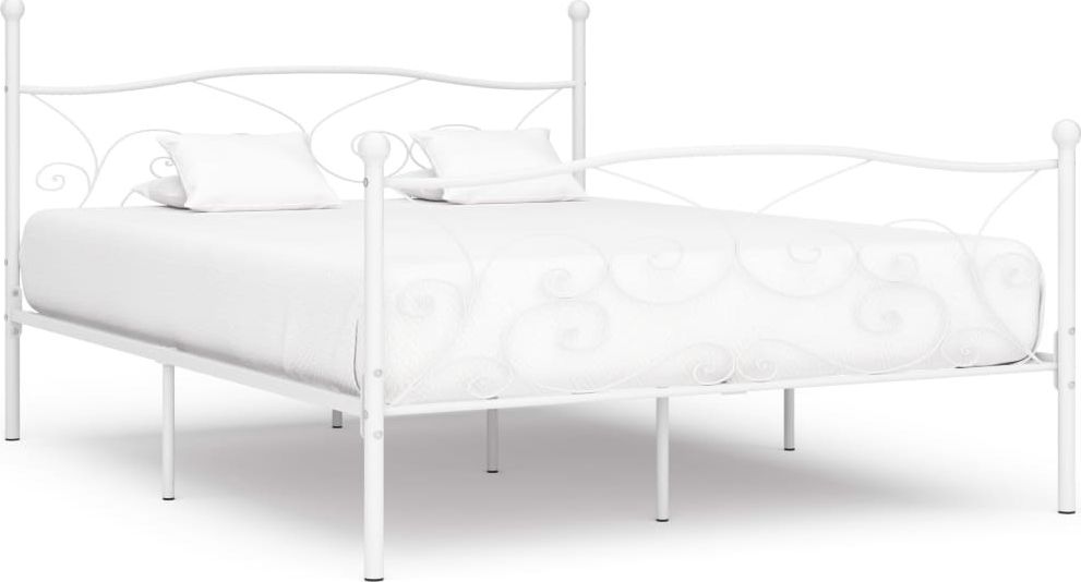 vidaXL Rama łóżka ze stelażem z listw, biała, metalowa, 200 x 200 cm