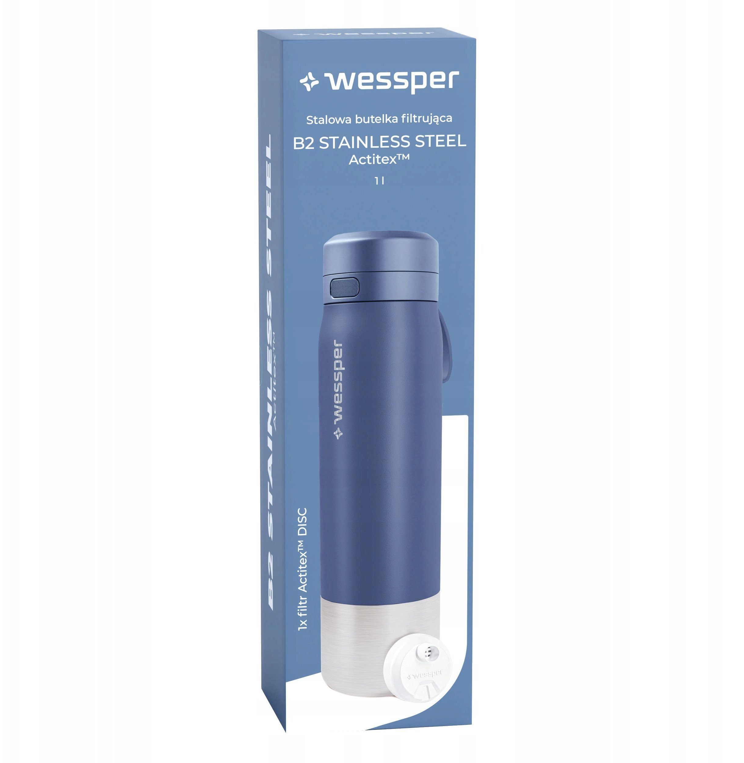 Butelka filtrująca Wessper B2 STAINLESS STEEL Actitex™ 1000ml Blue (WES276-1000-BL_K)