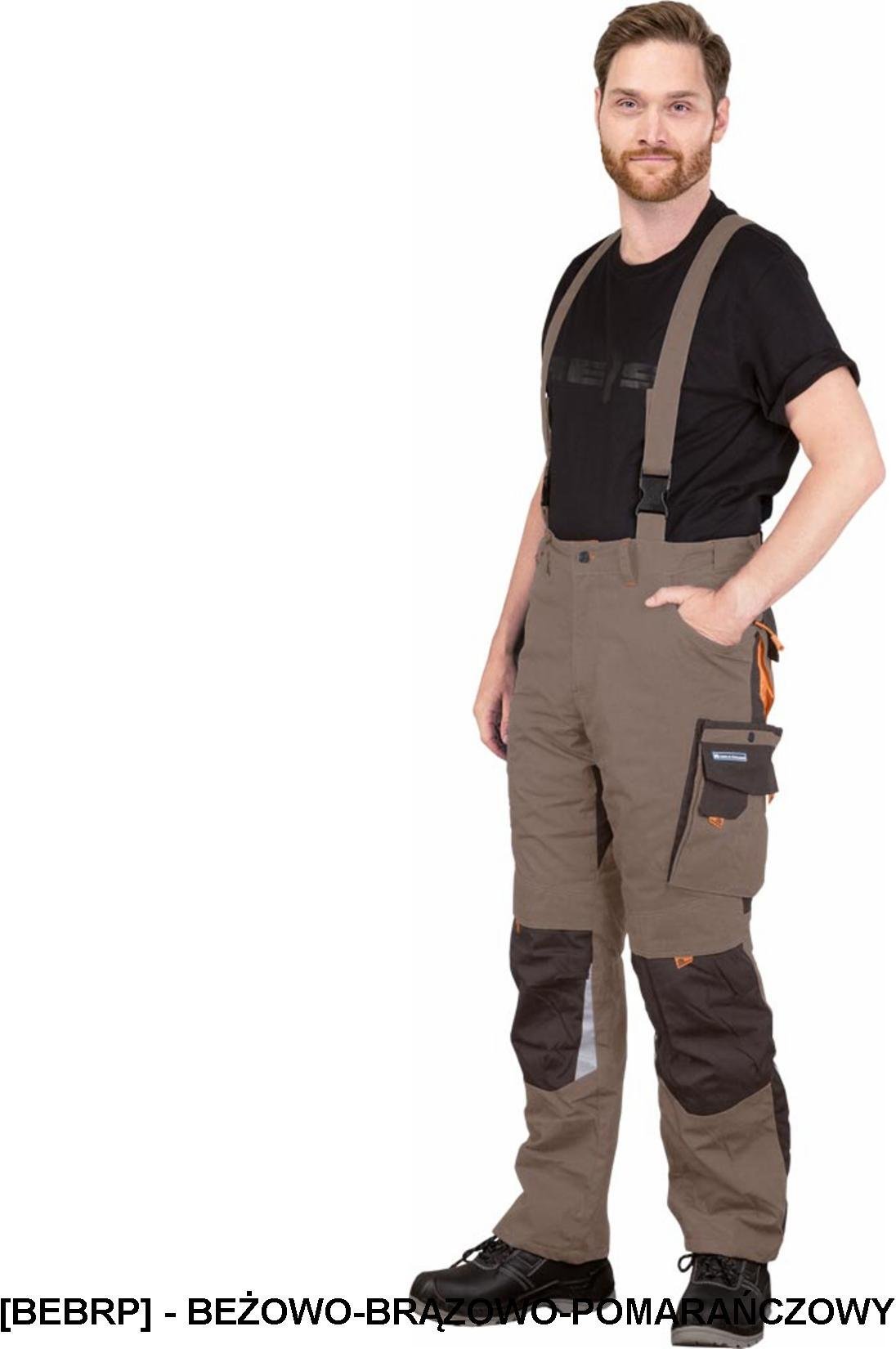 LH-NAW-B - Spodnie ochronne ogrodniczki NEW AGE wykonane z materiału typu canvas - beżowo-brązowo-pomarańczowy M