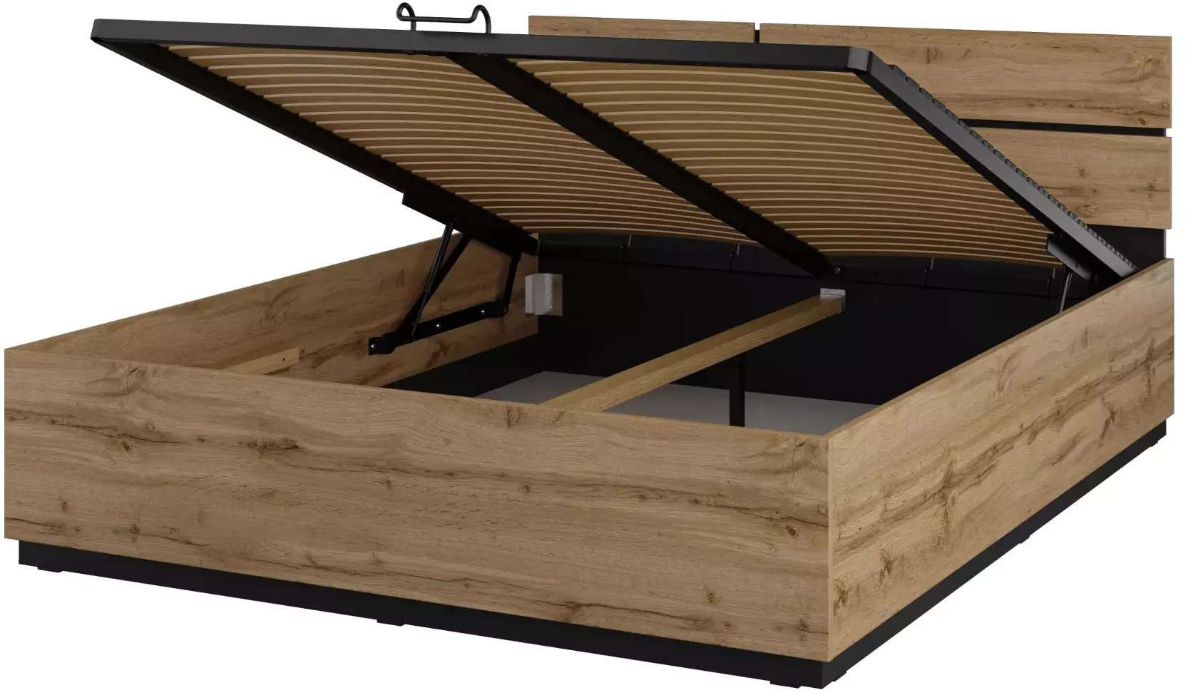 Łóżko CROSS 160x200 dąb wotan/czarne z pojemnikiem HELVETIA