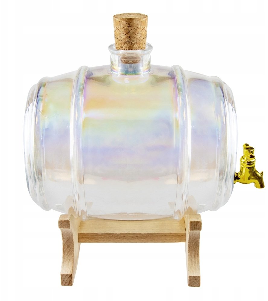 Bimberek BECZKA SZKLANA 2L beczułka TĘCZOWA antałek z kranem