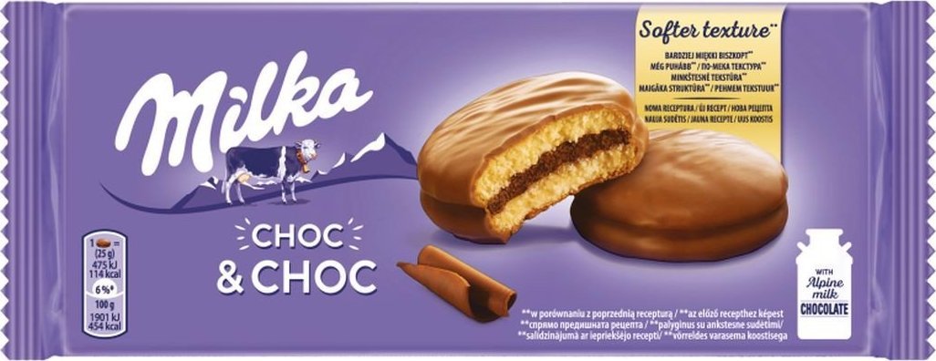 Milka Choc & Choc Ciastka biszkoptowe przekładane nadzieniem kakaowym oblane czekoladą mleczną 150 g