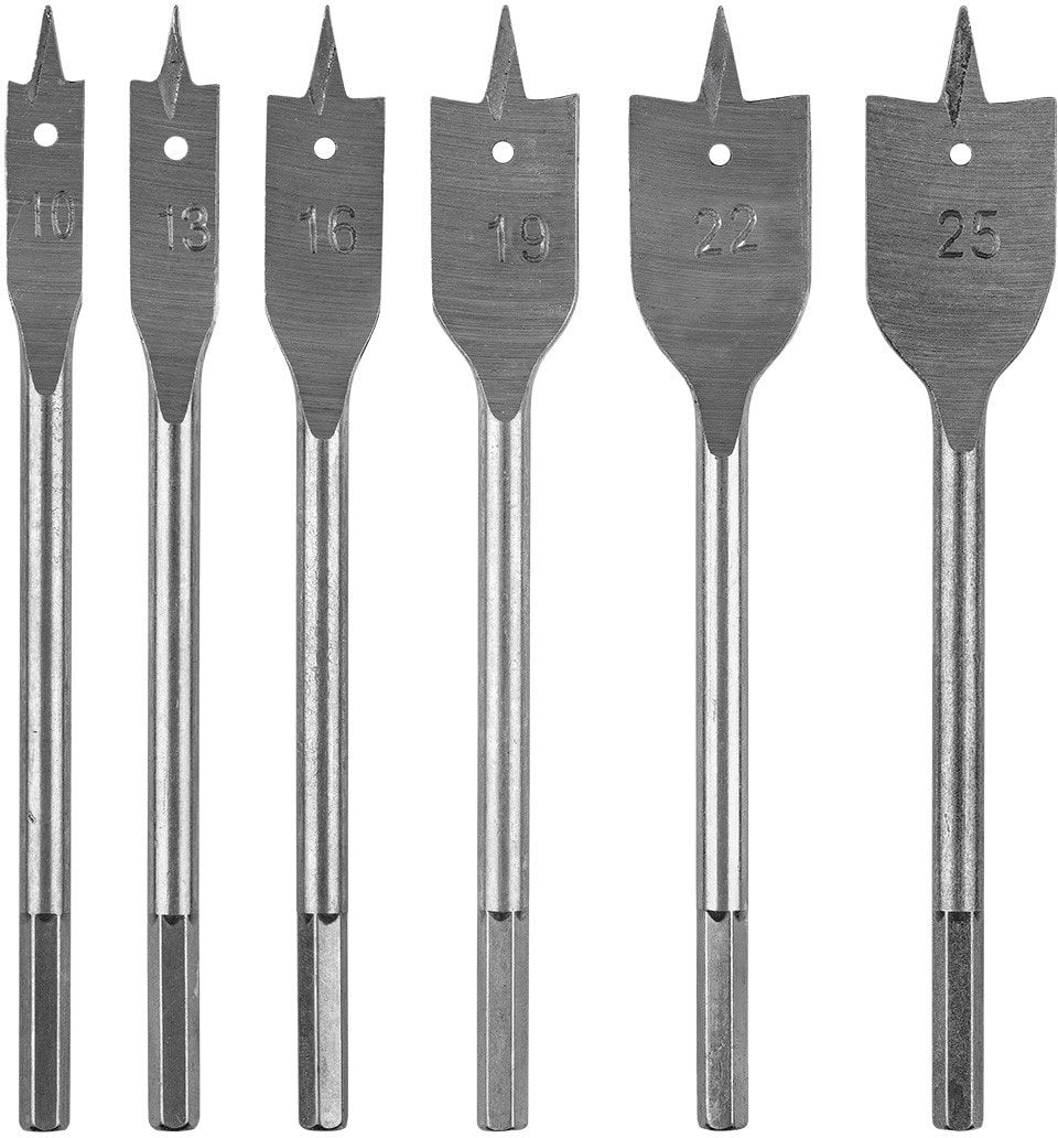 Wiertła do drewna łopatkowe: 10,13,16,19,22,25 mm, zestaw 6 szt.