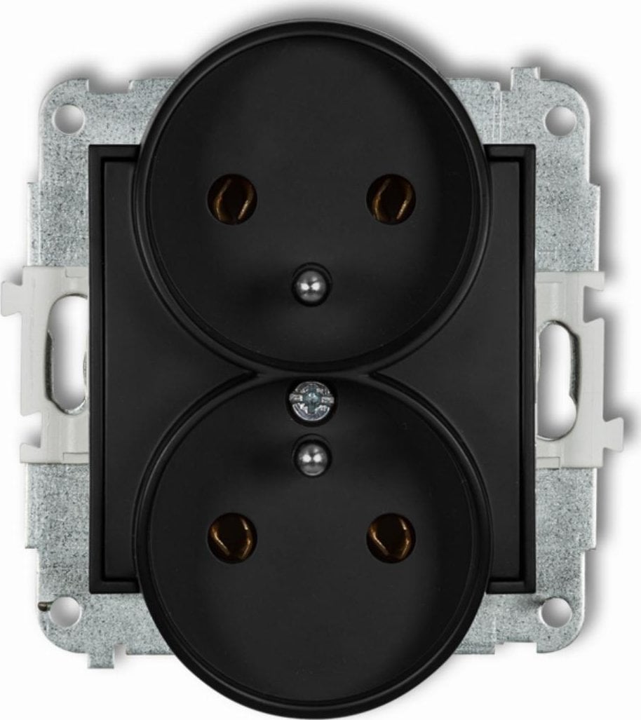 Karlik Gniazdo podwójne do ramki Karlik Icon 12IGPR-2z z uziemieniem 2x2P+Z bez przesłon torów prądowych czarny mat