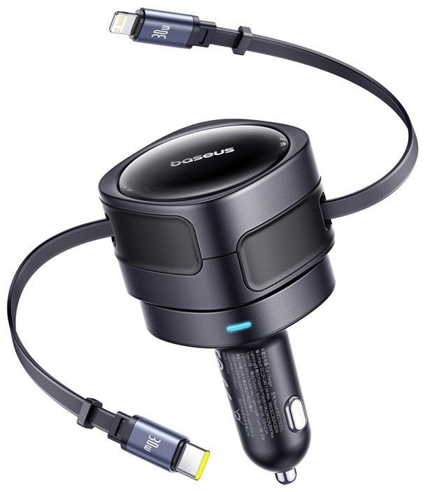 Ładowarka samochodowa Baseus Enjoyment Max z kablami USB-C+Lightning 60W Czarny