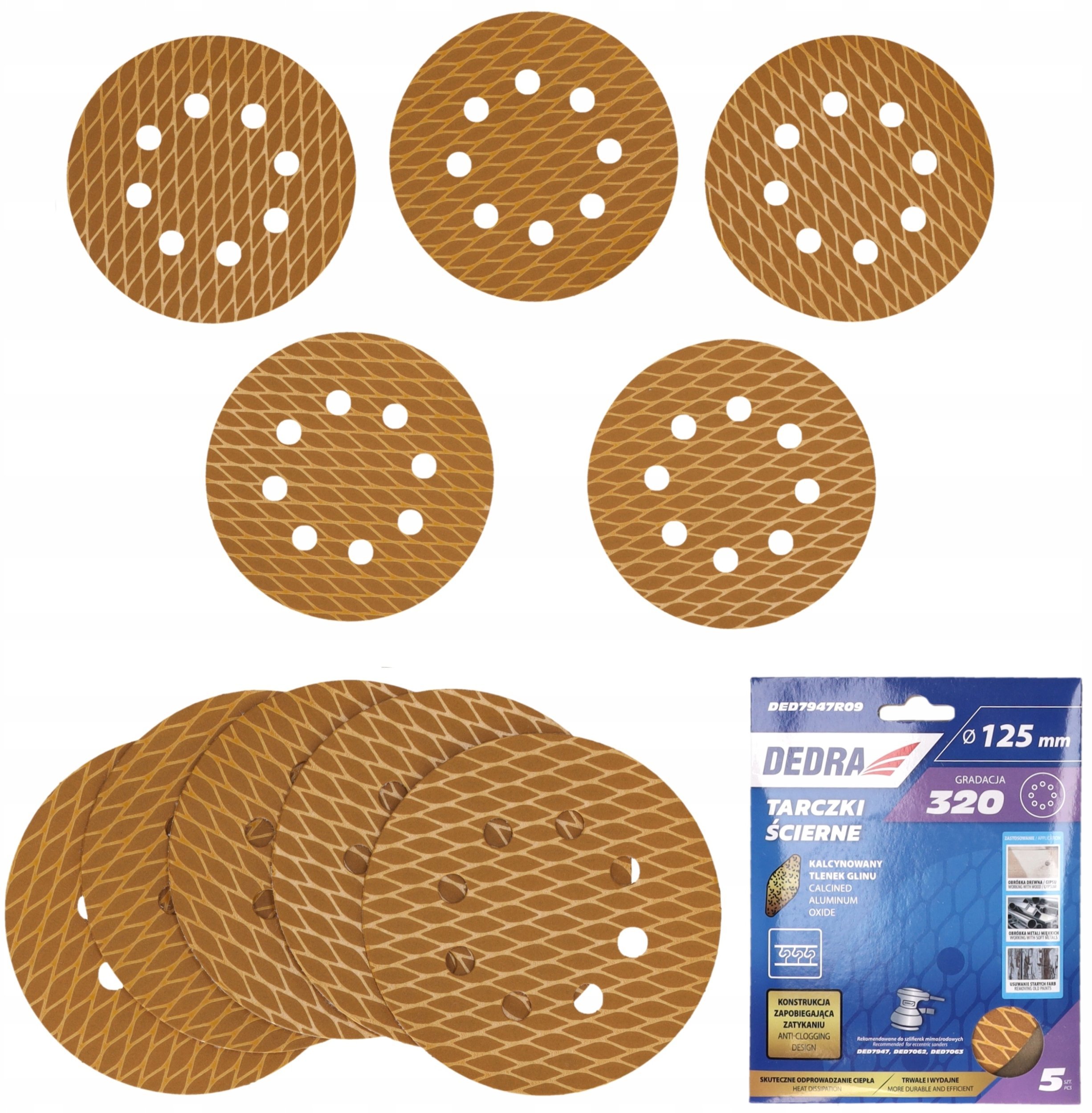 Tarczki ścierne Anti-clog 125mm, #320, rzep, zestaw 5szt