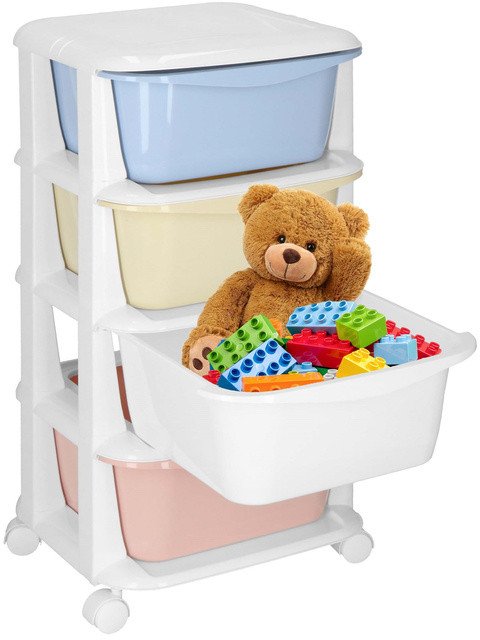 Regał na zabawki z 4 szufladami, pojemnik na kółkach, mobilny orgaznizer pastelowy UNIWERSALNY