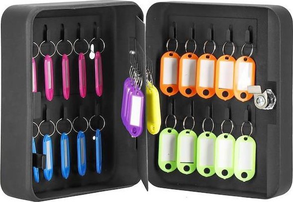 Springos Skrzynka na klucze z 30 zawieszkami, metalowy sejf, kasetka czarna UNIWERSALNY