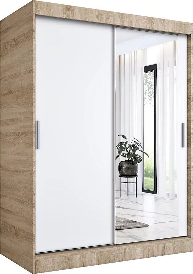 Elior Szafa przesuwna dąb sonoma + biały 150 cm - Palmira 4X