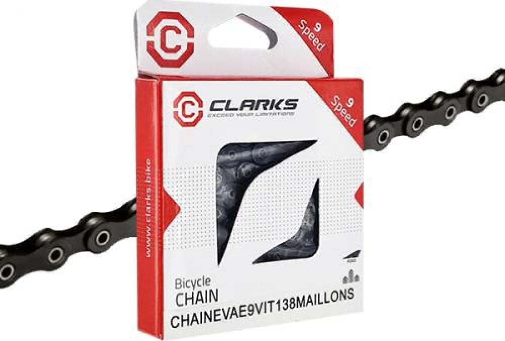 Clarks Łańcuch rowerowy CLARKS C9E, 9-rzędowy,138 ogniw, Spinka, Niklowany, Do rowerów elektrycznych E-BIKE, Ciemny (NEW 2025)
