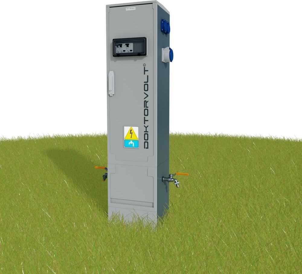 Doktorvolt Słupek dystrybucyjny CV-CAMP 2x(1x230V Typ F / 1x230V Typ E / 1x230V/3p) z przyłączem wodnym 6627