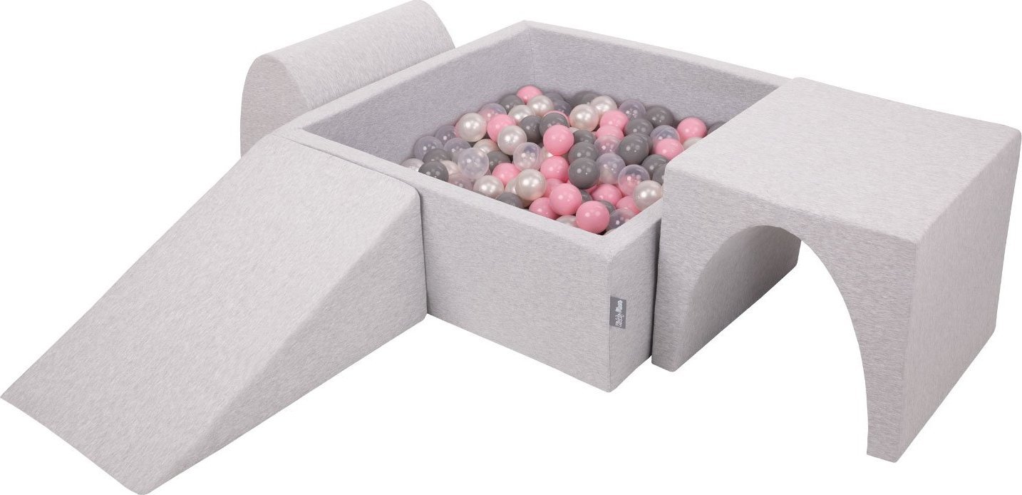KiddyMoon Piankowy plac zabaw KiddyMoon z kwadratowym basenem do gry w piłkę (300 piłek 7 cm/2,75 cala) z miękkimi przeszkodami i basenem z piłkami,