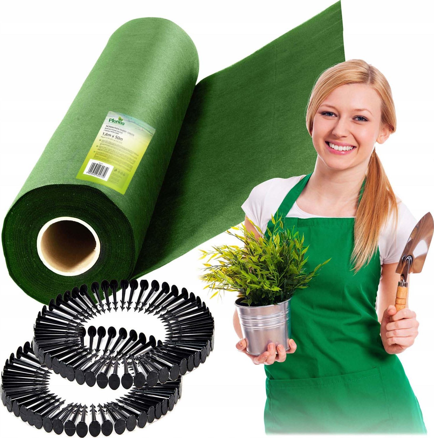 Agrowłóknina ogrodowa 1,6 m x 50 m 90 g/m2 + 100 szpilek Plonos - zielona