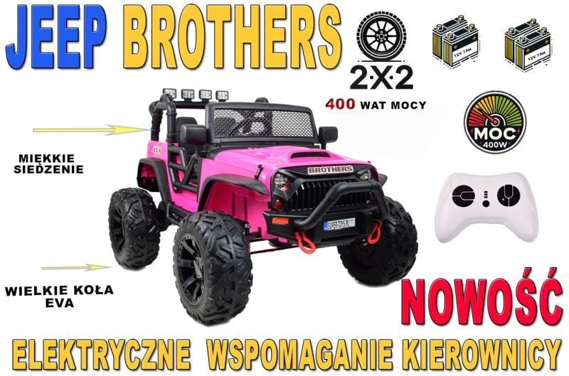 Import SUPER-TOYS JEEP NA AKUMULATOR BROTHERS, WSPOMAGANIE KIEROWNICY, MIĘKKIE KOŁA, MIĘKKIE SIEDZENIE 24V - 400W/JEEP-JC-666