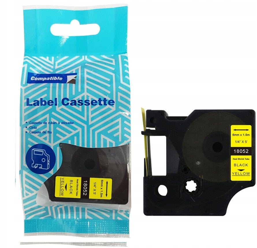 Rurka termo DYMO D1 18052 6mm x 1.5m czarny na żółtym zamiennik S0718270