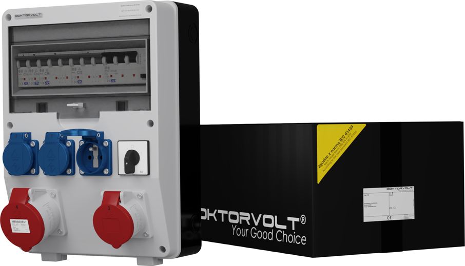 Doktorvolt Rozdzielnica budowlana z łącznikiem TD-S/FI 32A 16A 3x230 gniazda Mennekes Doktorvolt 2503