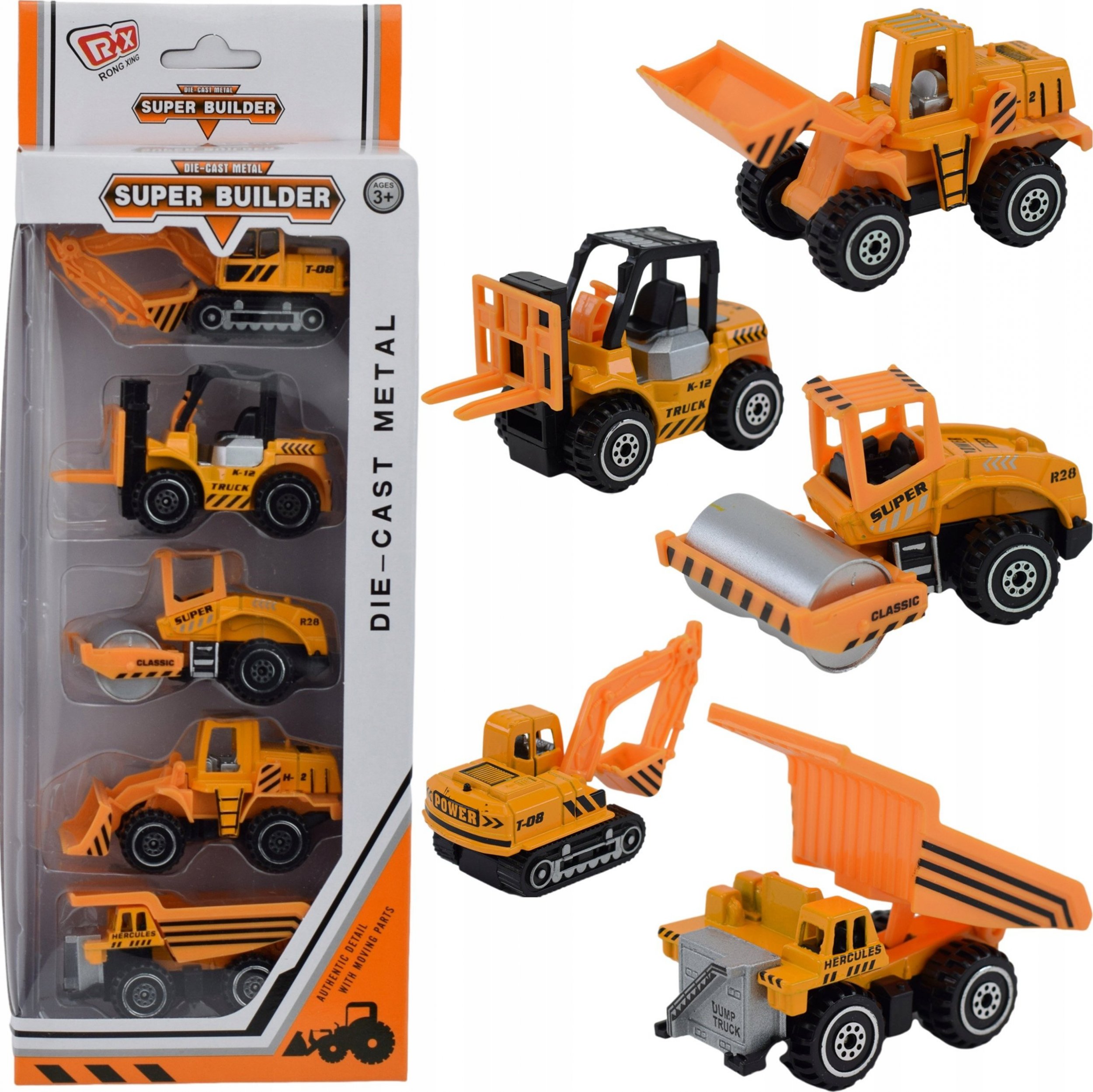 Skleplolki ZESTAW POJAZDY BUDOWLANE AUTA METAL RESORAKI 5 SZT JM522-35