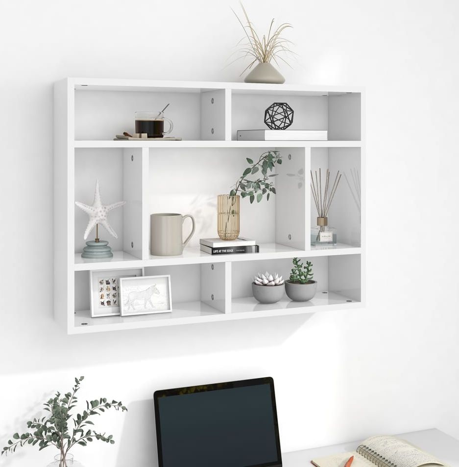 vidaXL Półka ścienna, wysoki połysk, biała, 75x16x55 cm, płyta wiórowa