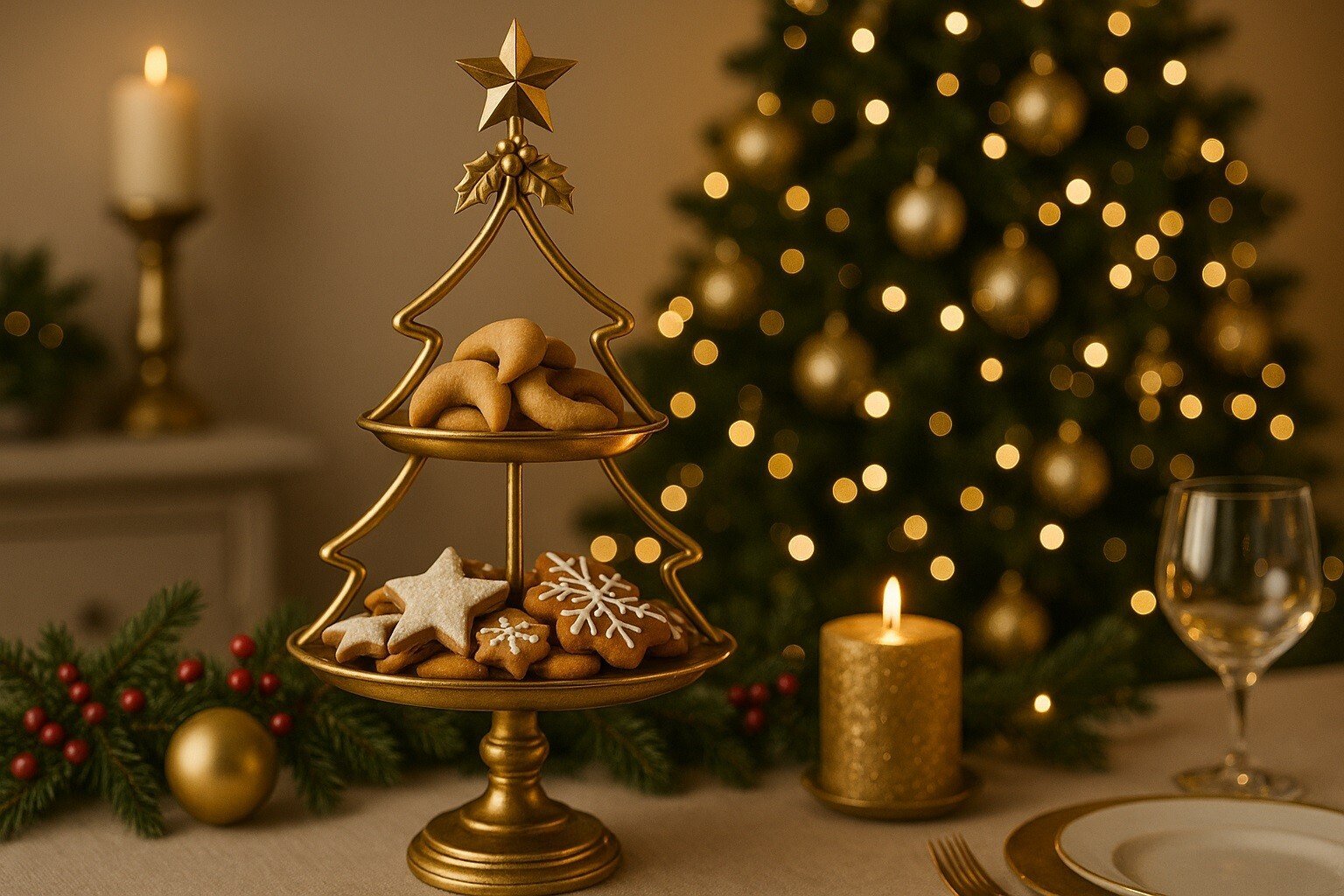 Patera 2-poziomowa metalowa Choinka 73 cm